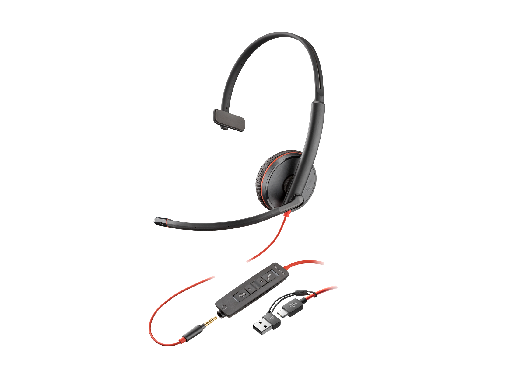 Blackwire 3215 Monaural USB-C Headset +3.5mm Plug +USB-C/A Adapter